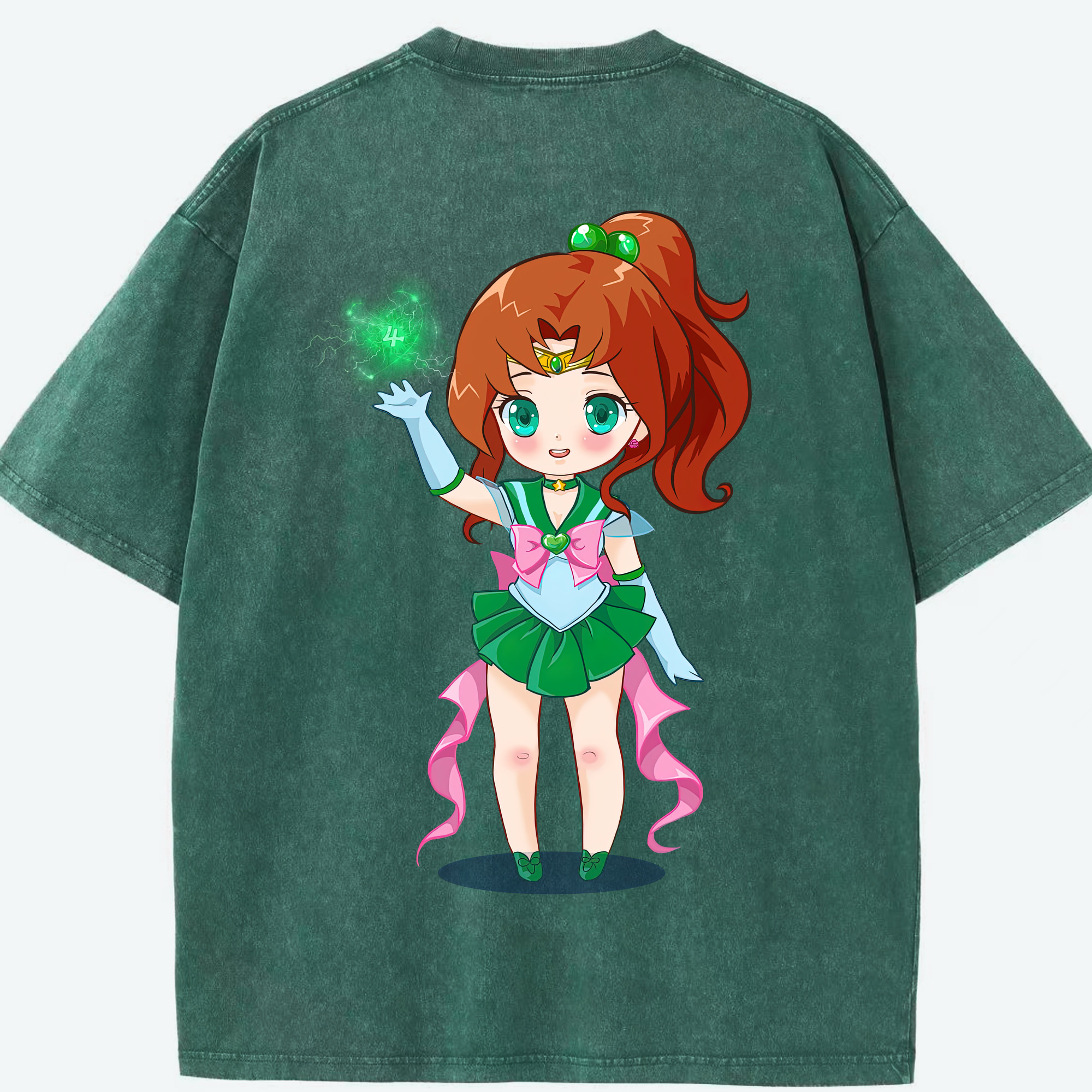 （画像用） 美少女戦士セーラームーン 木野 まこと きの まこと Sailor Moon Kino Makoto （セーラージュピター；Sailor Jupiter） 綿100% ヴィンテージ風 半袖Tシャツ（背面プリント）